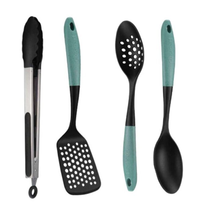 4pc cooking tool set 1pc slotted turner 1pc slotted spoon 1pc solid spoon 1pc nylon tongs 12 240923021549