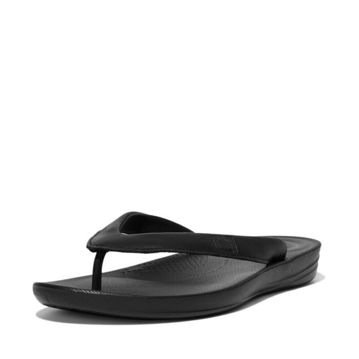 fitflop iqushion ergonomic leather flip flops all black 240718043110