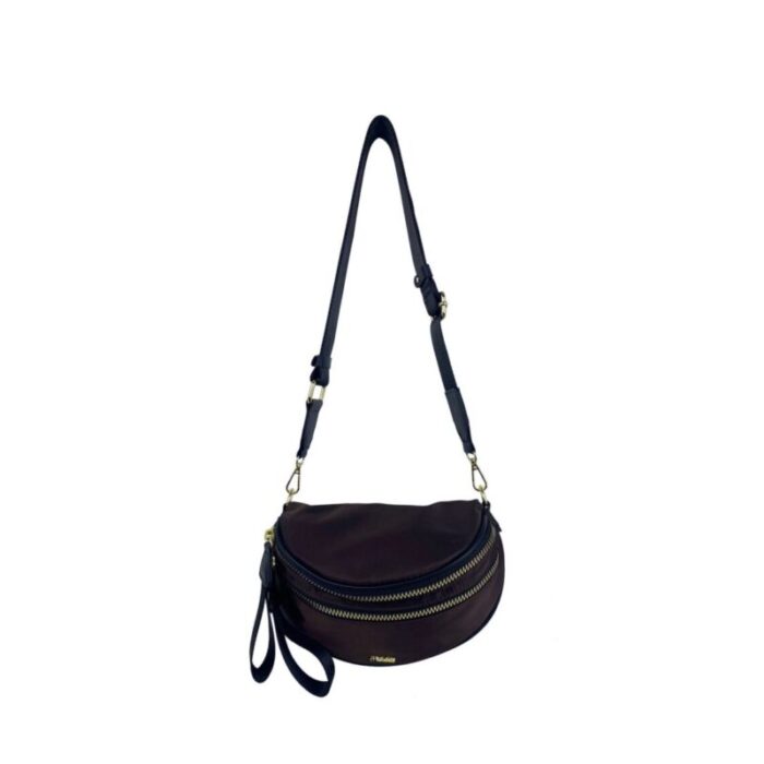 melco nylon bum sling bag with oversize zipper dark brown 230728090650