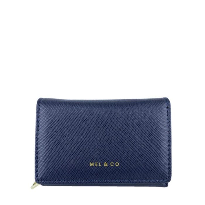 melco saffiano effect compact tri fold wallet navy 230717055003