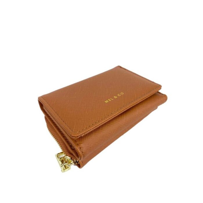 melco saffiano effect compact tri fold wallet tan 230727042733 4