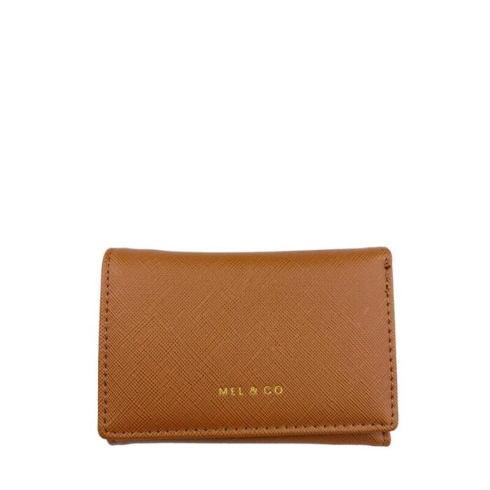 melco saffiano effect compact tri fold wallet tan 230727042733