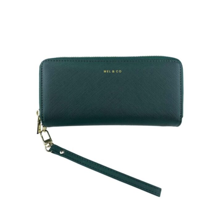 melco saffiano effect double zip around large wallet with wrist strap forest green 240822053258 1