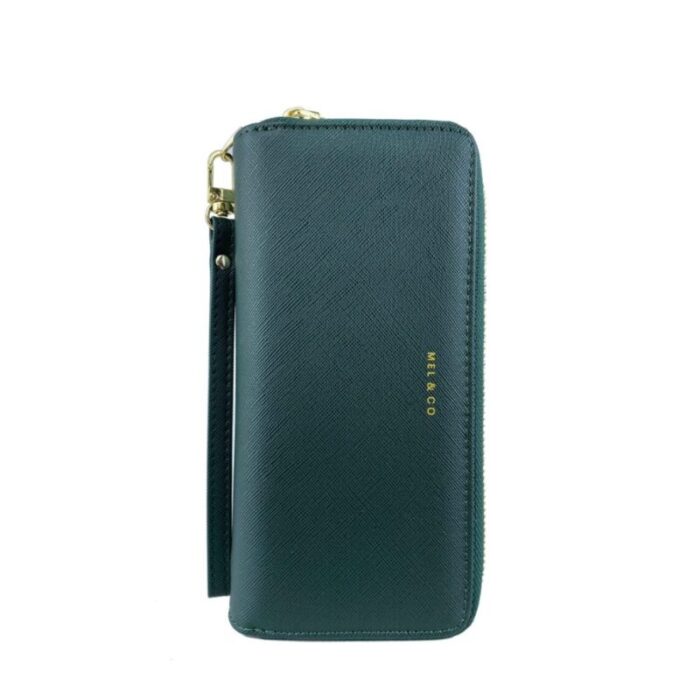 melco saffiano effect double zip around large wallet with wrist strap forest green 240822053258 4