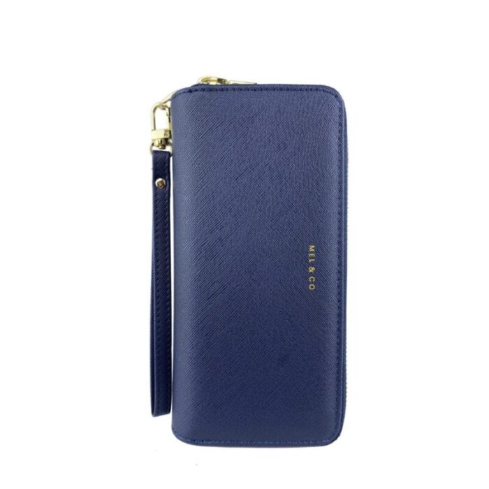 melco saffiano effect double zip around large wallet with wrist strap navy 240822053311 3