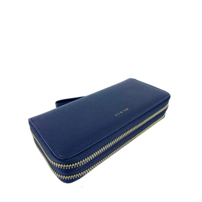 melco saffiano effect double zip around large wallet with wrist strap navy 240822053311 4