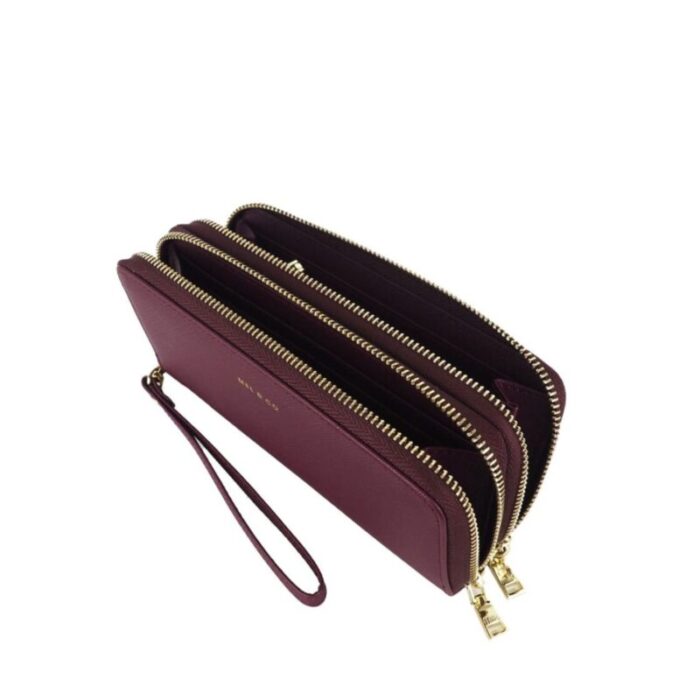 melco saffiano effect double zip around large wallet with wrist strap wine 240822053332 4