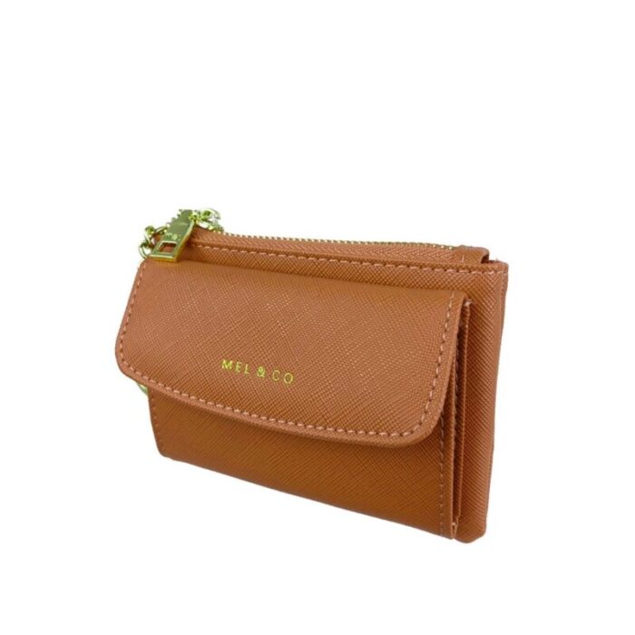 melco saffiano effect front flap pocket pouch with keyring mf1589a tan 240105042940 1