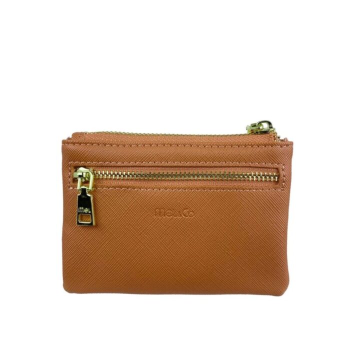 melco saffiano effect front flap pocket pouch with keyring mf1589a tan 240105042940 2