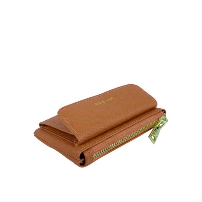 melco saffiano effect front flap pocket pouch with keyring mf1589a tan 240105042940 4