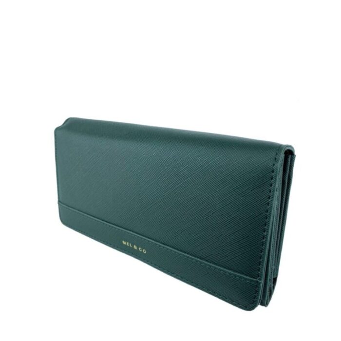 melco saffiano effect tri fold flap large wallet forest green 240822053107 2