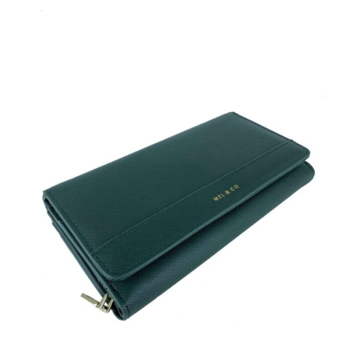 melco saffiano effect tri fold flap large wallet forest green 240822053107 3