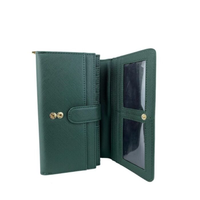 melco saffiano effect tri fold flap large wallet forest green 240822053107 4