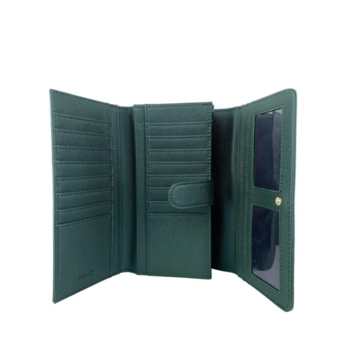 melco saffiano effect tri fold flap large wallet forest green 240822053107 5