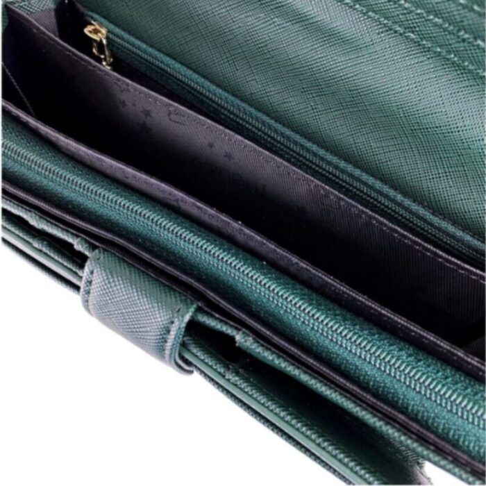 melco saffiano effect tri fold flap large wallet forest green 240822053107 6