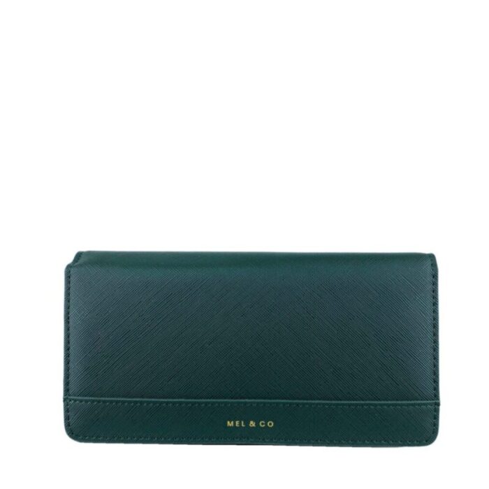 melco saffiano effect tri fold flap large wallet forest green 240822053107