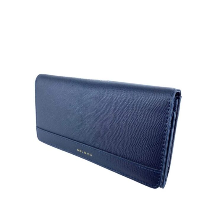 melco saffiano effect tri fold flap large wallet navy 240822053123 2