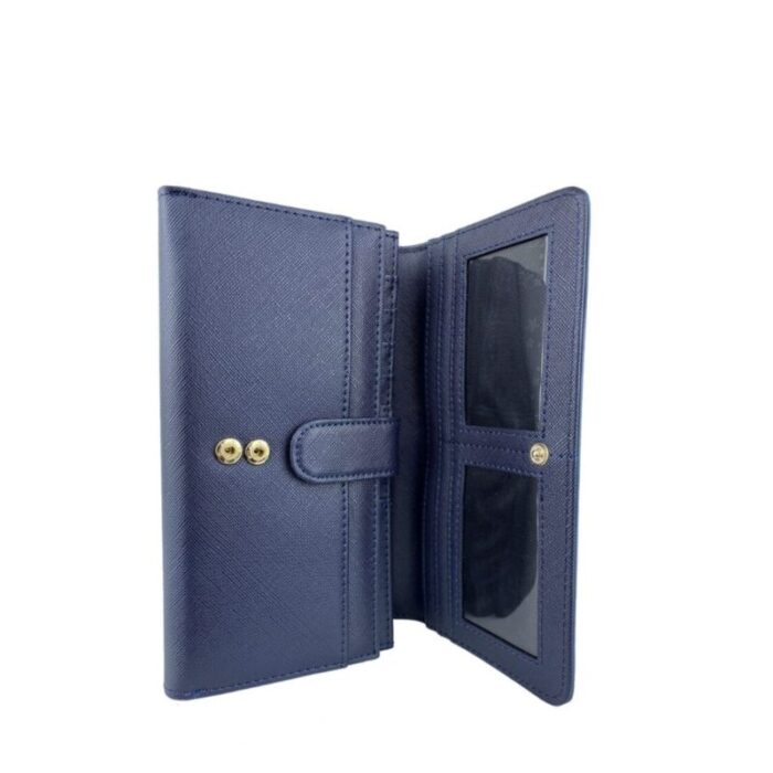 melco saffiano effect tri fold flap large wallet navy 240822053123 4