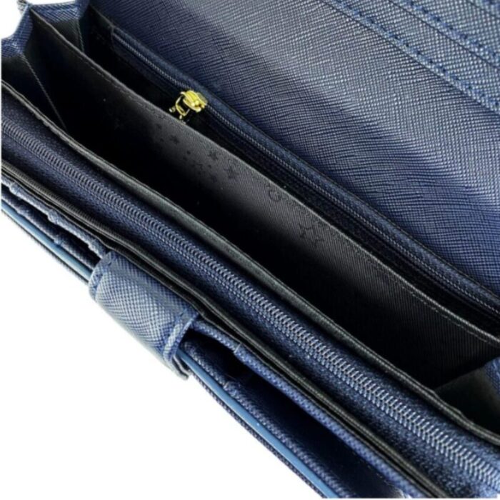 melco saffiano effect tri fold flap large wallet navy 240822053123 6