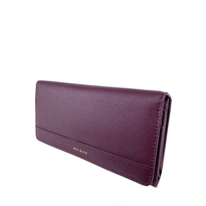 melco saffiano effect tri fold flap large wallet wine 240822053133 2