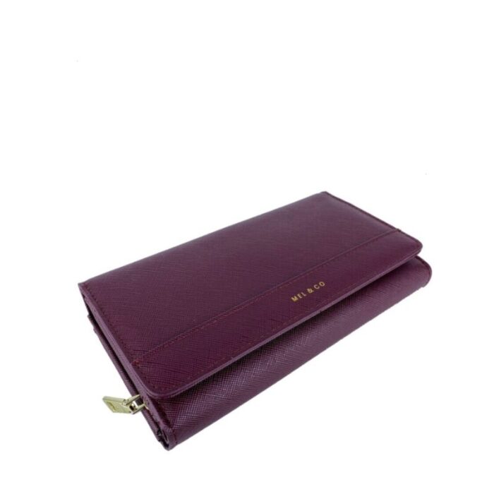 melco saffiano effect tri fold flap large wallet wine 240822053133 3