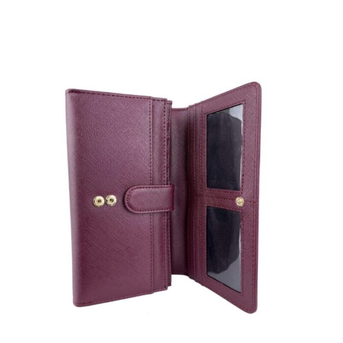 melco saffiano effect tri fold flap large wallet wine 240822053133 4