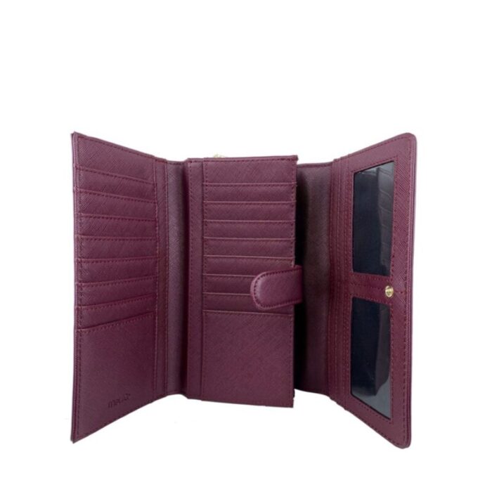 melco saffiano effect tri fold flap large wallet wine 240822053133 5