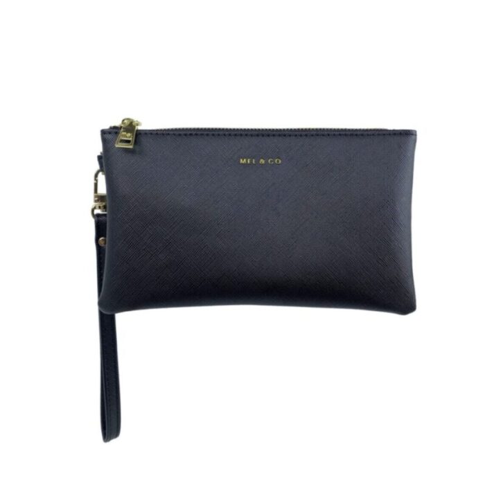 melco saffiano effect wristlet pouch black 240822053220