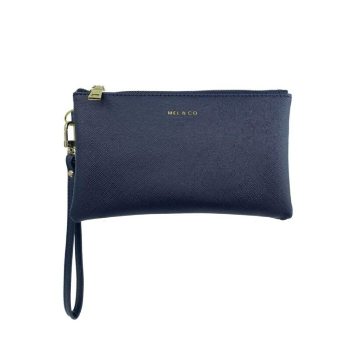 melco saffiano effect wristlet pouch navy 240822053359