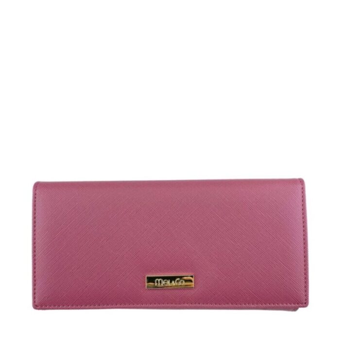 melco saffiano leatherette basic flap long wallet rose 240822053012