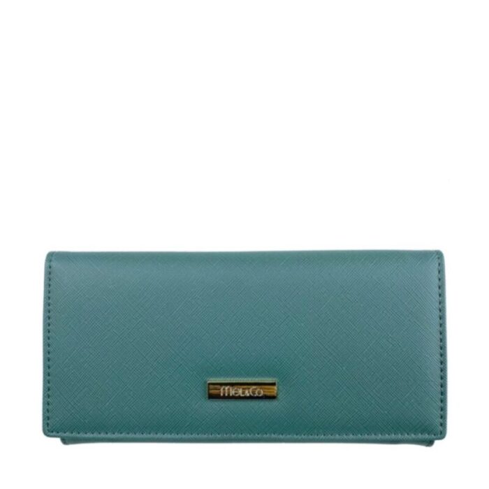 melco saffiano leatherette basic flap long wallet sea green 240822053458