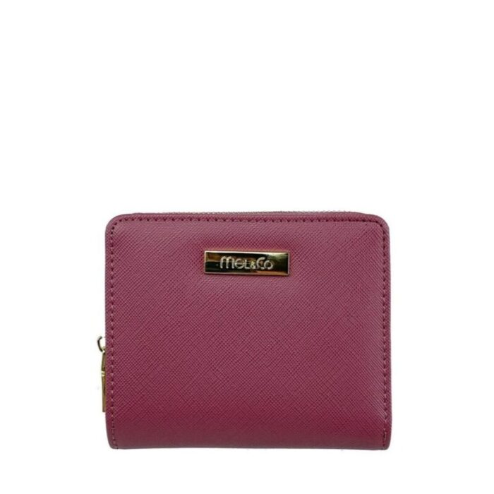 melco saffiano leatherette bifold zip coin card wallet rose 230707015229