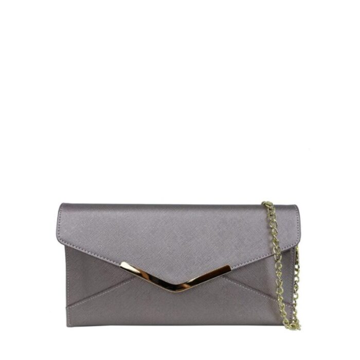 melco saffiano leatherette envelope clutch with chain gun 240426092439