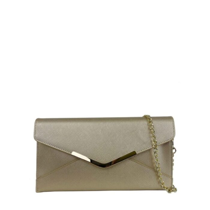 melco saffiano leatherette envelope clutch with chain mf20001 gold 240426092439