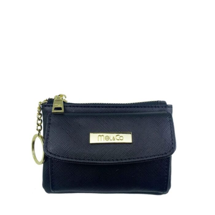 melco saffiano leatherette front flap pocket pouch with keyring mf1589 blk 240105042944