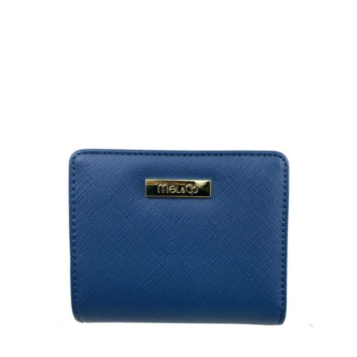 melco saffiano leatherette snap wallet with zip around compartment blue 240426092446