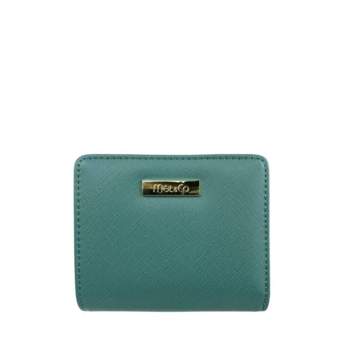 melco saffiano leatherette snap wallet with zip around compartment sea green 240423033340