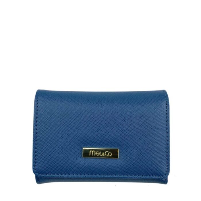 melco saffiano leatherette tri fold zip coin card wallet blue 240426092439