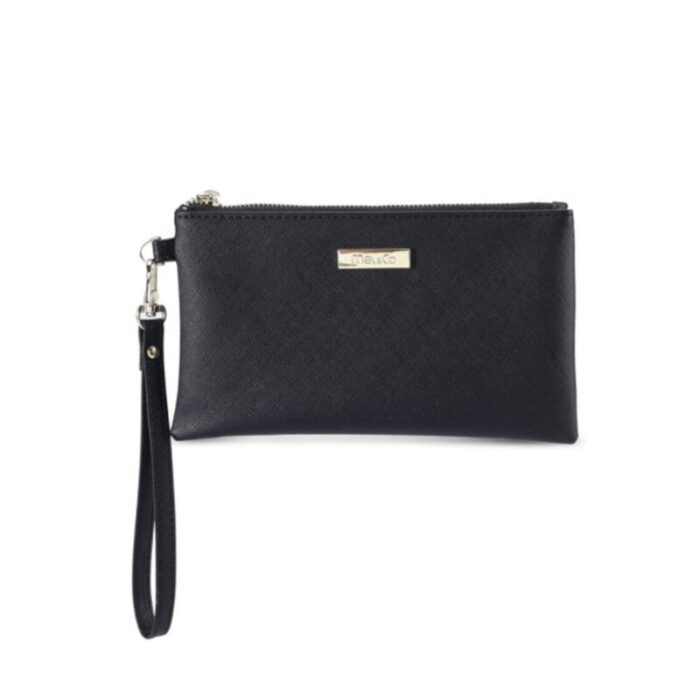 melco saffiano leatherette wristlet pouch black 240822053237